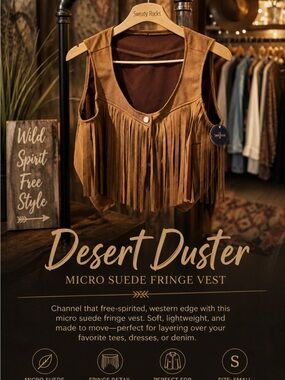 Sweaty Rocks Desert Duster Micro Suede Fringe Vest - Brown